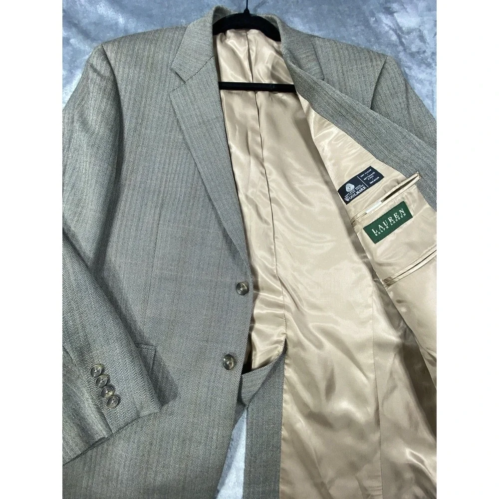 Polo Ralph Lauren Blazer Men‎ 42R Brown Herringbone Wool Jacket Sport Coat Suit